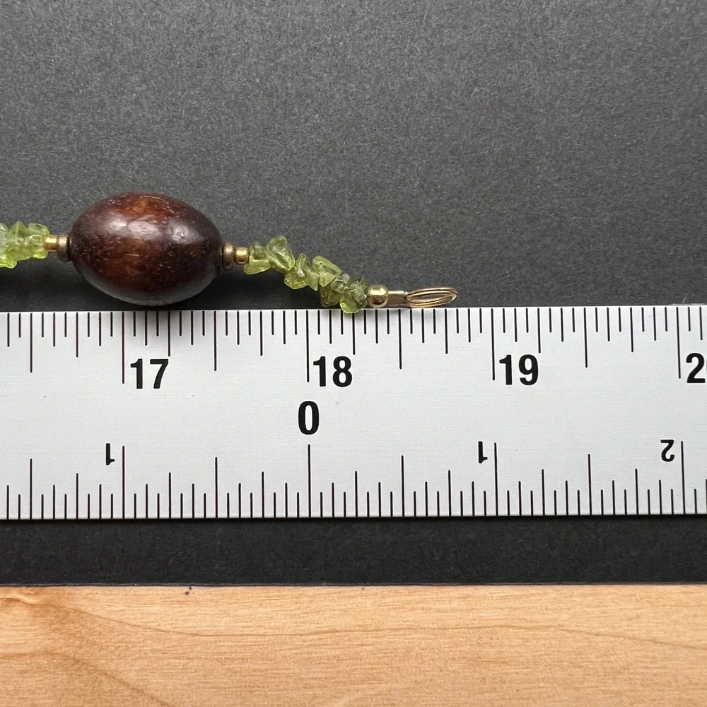 Boho Beaded Necklace Brown Green Wood Stone Coconut Shell 19